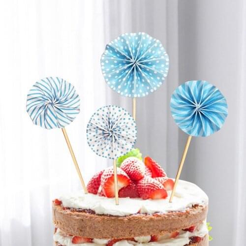 2bags/5bags DIY Paper Folding Fan Shape Cake Decor Ice-cream Cupcake Toppers Picks Kids Birthday Party Festival Dessert Decor