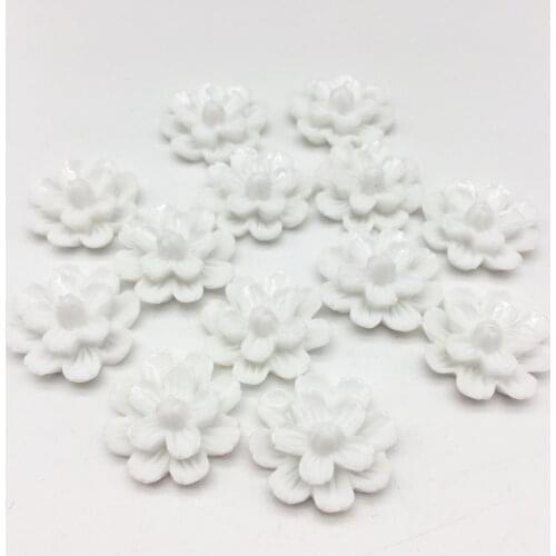 20pcs 20mm White Resin Flowers Cabochons DIY Crafts Flatbacks Embellishments Wedding Decorations