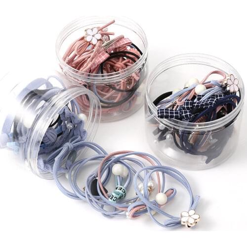 Cute 12 Piece Set Bows Hair Ties Rings Rubber Bands for Hair Girl Headwear Korean Pearl Ponytail Elastic Band Hair Accessories
