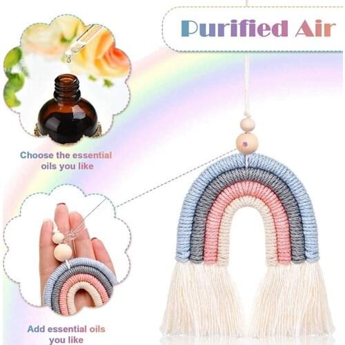 3Pcs Boho Rainbow Car Charm Macrame Rainbow Car Diffuser Wooden Beads Car and Home Hanging Decor