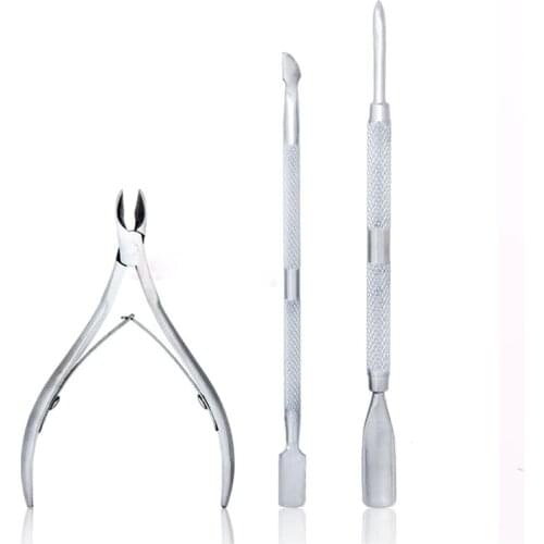 3Pcs/Set Nail Pusher Dead Skin Stainless Steel Nail Nipper Cuticle Scissor Spoon Pusher Remover Gel Sliver Nail Tools Art Remove