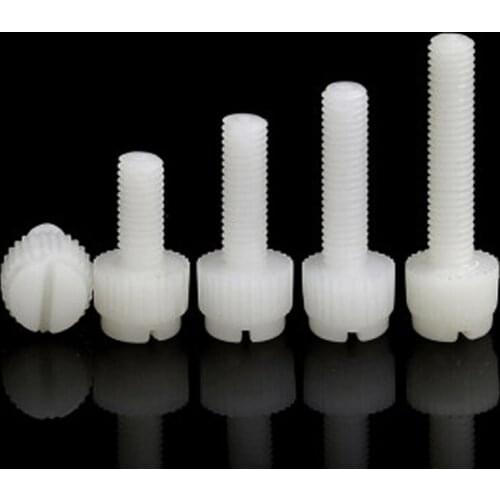 30pcs M4 nylon Slotted knurled hand screws one word PA66 handle knob plastic screw insulation bolt white color 6mm-30mm length