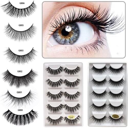 5Pairs Durable 3D Mink Eyelashes Makeup Kit Multi-size Natural Thick Curl Extension False Eyelashes Makeup Tools
