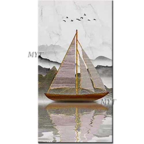 A White Sailboat Was Reflected In The Water Handpainted Wall Art Home Decor Picture Modern Oil Painting On Canvas Beautiful