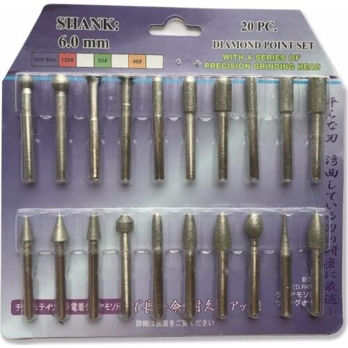 Free shipping, 20pcs Shank 6mm Carborundum Diamond Grinding Head Rotary Tool Burrs Points Polishing Abrasive Grinder Milling