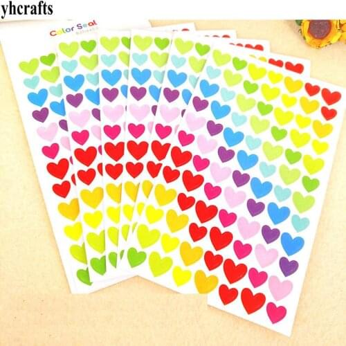 504PCS(6 sheets)/LOT.Colorful heart paper stickers Scrapbooking kit Packing label Kindergarten reward label Kid diy toys Outlet