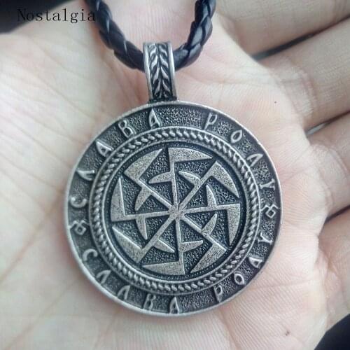 Double Sides Kolovrat Handmade Pendant Necklace Slavic Amulet Wicca Pagan Charms Large Metal Pendants Nordic Viking Men Jewelry