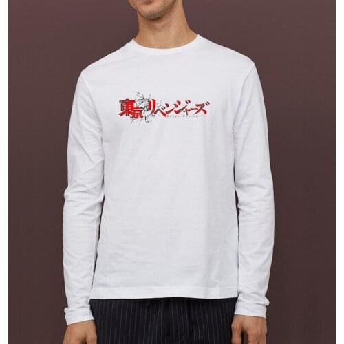 Men Cotton T-Shirts Tokyo Revengers Print Fashion Long Sleeve Tees Male Simple Wild Casual O-NeckT Shirt Male Autumn Tops white