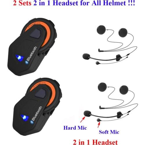 FreedConn 2Pcs/Lot 1000m Bluetooth Motorcycle Helmet Headset Motorbike Casco Helmet Walkie-talkie Earpiece T-MAX BT Intercom