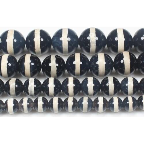 Smooth Black one Line 6-12mm Dzi agates Round Beads 14.5"For DIYJewelry making! Mixed wholesale for all items