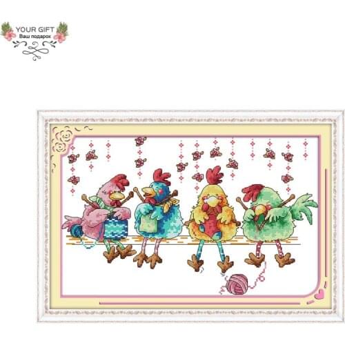 Joy Sunday C622 14CT 11CT Counted and Stamped Home Decor The Chicken Knitting A Sweater Needlepoint Embroidery Cross Stitch kits