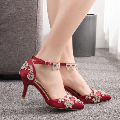 Classic Women Shoes Woman Luxury Diamond White High Heels Pumps Wedding Shoes Bridal Elegant Ankle Strap Party Dress Sandals