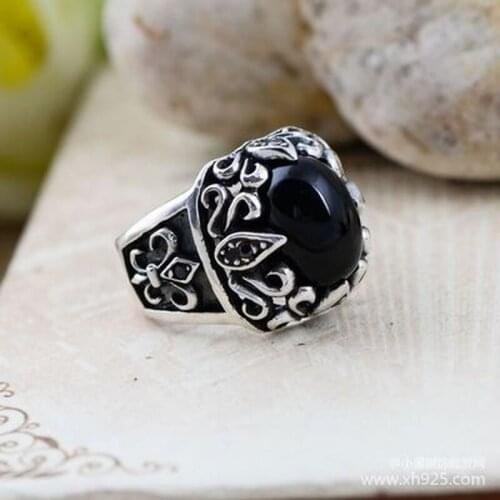 925 Sterling Silver Mens Rings With Sirius Eye Crusader Flower Ring Natural Stone Big Vintage jewelry