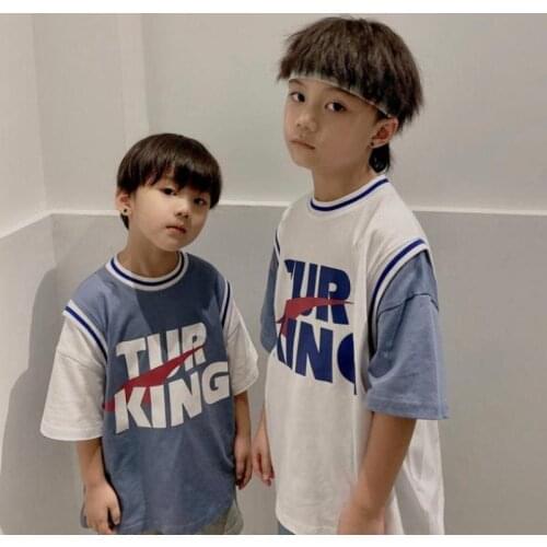 Summer Clothes New Baby Boy Fashion Short Sleeve Top Boy Fake Two-piece Tshirt Children Loose Casual Tees