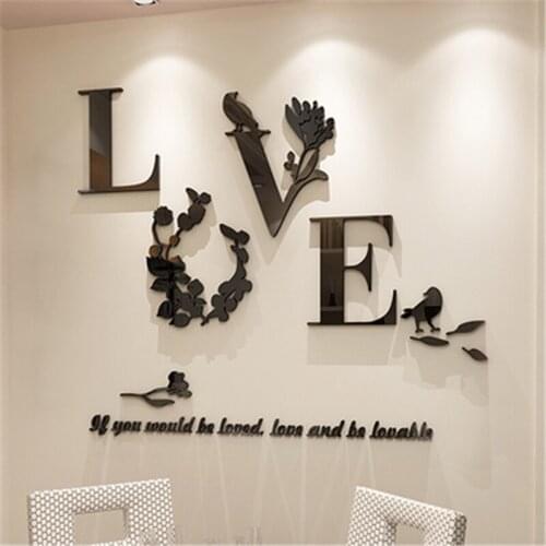 LOVE Creative Romantic living room Sofa TV decorative 3D Acrylic Crystal wall stickers bedroom bedside Home Decor Sticker Decal