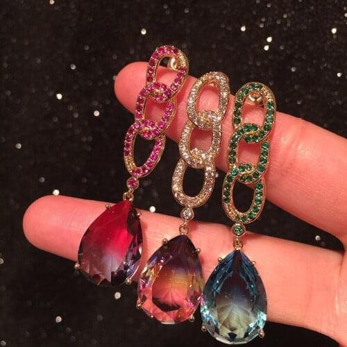 Trendy glitter zircon color chain earrings luxurious elegant and stunning drop earring for women wedding and party