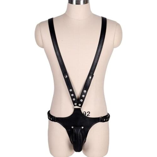 Mens Leather Sexy Body Harness Lingerie Punk Body Cage Pu Pants Adjustable Gothic Prom Ball Holiday Clothing Erotic Accessories