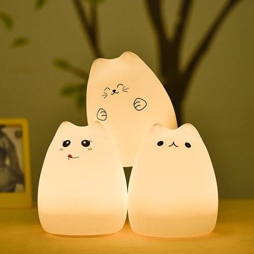 LED Little Cat Soft Silicone Light Rich Cat Nihgt Light Colorful Lamp for Kids Baby Nightlight Cute Smile Cat Lamp