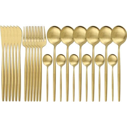 Matte Gold Dinnerware Set Stainless Steel Cutlery Set Knife Fork Spoon Silverware Knives Forks Tableware Set Kitchen Flatware