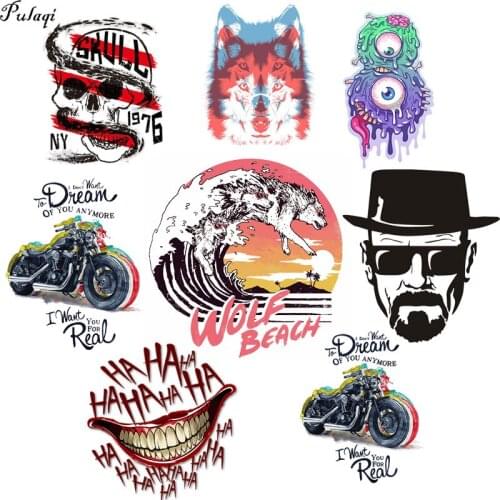 Hippie Punk Style Thermo Stickers On Clothes Skull Patch Motorcycle Biker Patches Iron On Heat Transfers For Clothing Big Patch