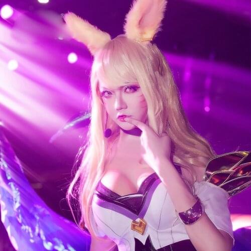 Latest LOL KDA Ahri Cosplay Costume K/DA Cosplay Pu Sexy Costume Game Ahri Outfit Fullset LOL KDA Group Women Costume Christmas