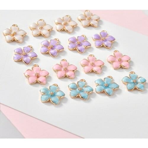 New 10PCS Oil Drop Flower Enamel Charms DIY Jewelry Bracelet Necklace Pendant Charms Gold Tone Enamel Floating Charm