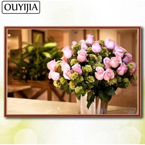 OUYIJIA Flowers DIY 5D Diamond Painting Full Square Diamond Scenery Rose Tulips Mosaic Embroidery Painting Picture Of Rhinestone