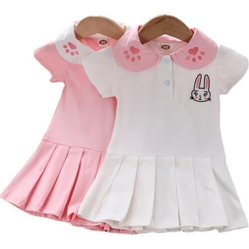 Cartoon Rabbit Baby Girl Princess Dress New Fashion Childrens Doll Collar Printing Short-Sleeved Summer Kids Dresses Girls