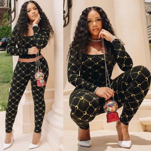 Printed Casual Sports Style Long-sleeved Two-piece Womens Wholesale Jogger Street Wear Fashion Outfit Tracksuit Drop Shipping
