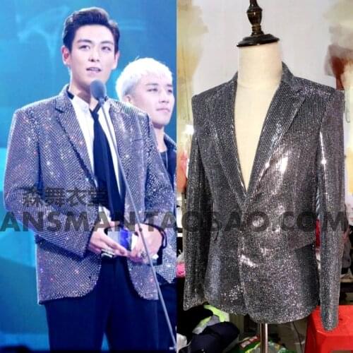 S-5xl New 2020 Men Slim Dj Singer Silver Suit Jacket Singer Costumes Formal Dress Clothing Plus Size Blazer