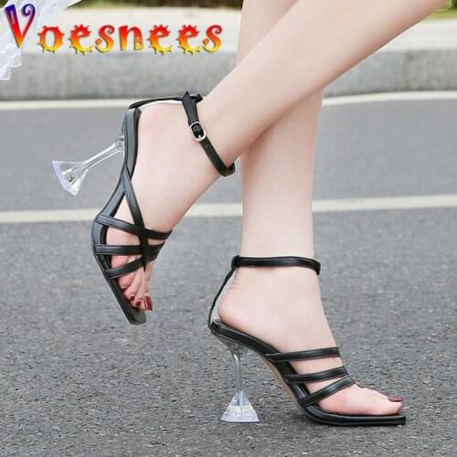 Sandals Shoes Woman Summer Transparent Heel Shoes Fashion Cross Vamp Flip-Flops Ladies Sandals Everyday Office High-Heeled Shoes