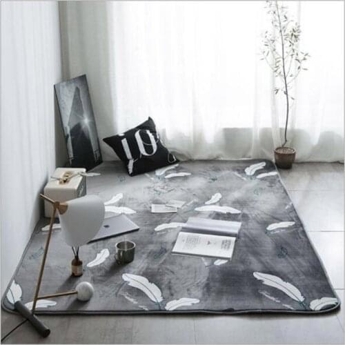 Modern Simple Carept Rectangular Feather Printing Rug Gray Coral Velvet Bedroom Carpet Non-slip Absorbent Living Room Floor Mat