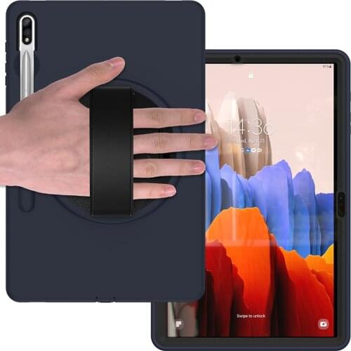 360 Degree Rotating Stand Shockproof Cover for Samsung Galaxy Tab S7 Plus T970 T975 Kids Silicone Case with Pencil Slot+Pen