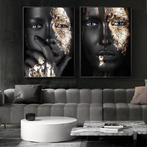 African Art Picture Black and Gold Woman Fashion Bedroom Room Decor Canvas Painting For Home Interior Wall Posters and Prints
