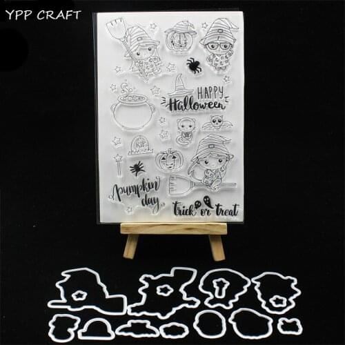 YPP CRAFT Happy Halloween Stamp And Metal Cutting Dies for DIY Scrapbooking/photo album Decorative Embossing DIY Paper Cards 239
