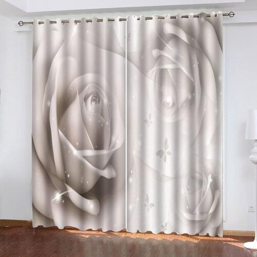 White Flowers 3D Print Blackout Curtain Home Decoration For Kids Adults Bedroom Living Room Insulation And Sun Protection