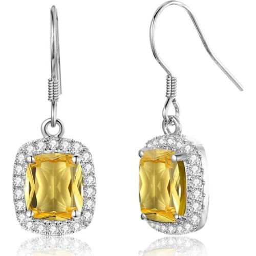Szjinao Citrine Stone Drop Earrings 925 sterling silver Boho Jewelry For Women With Diamond Gemstones Yellow Crystal Pendientes