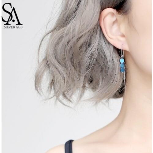 SA SILVERAGE Hexagon Shape Drop Earring for Woman 925 Sterling Silver Green/Blue Color 925 Silver Drop Earrings Jewelry Earring