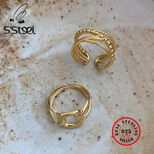 SSTEEL 925 Sterling Silver Rings For Women Vintage Party Gold Chain Ring Anillos Plata 925 Para Mujer Designer Fine Jewelry