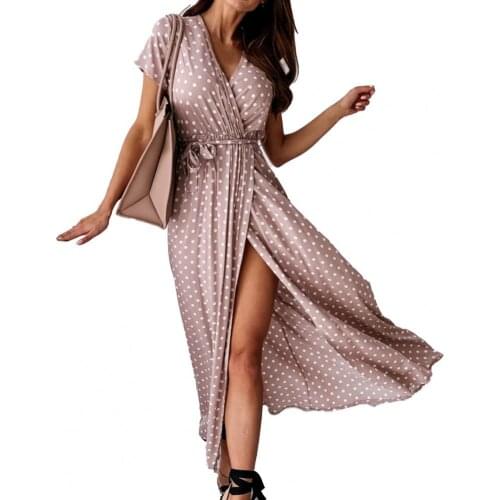 Women Dress Spot Design Decorative Stylish Short Sleeve Sexy V-neck One-piece Summer Dress robe femme платье летнее женское 2021
