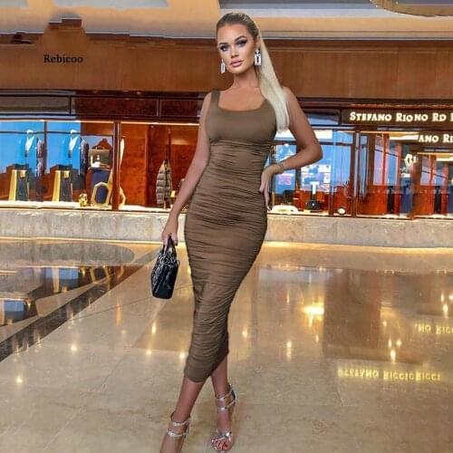 Women Midi Shirt Dress Bodycon Sexy Sleeveless Elegant Party Backless Streetwear Spring Summer Clothes Club
