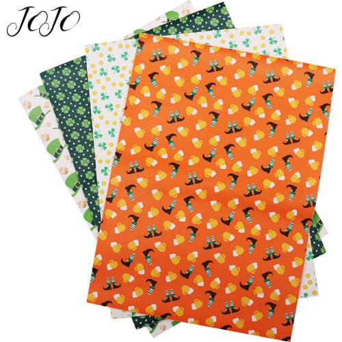 JOJO BOWS 22*30cm 1pc St.Patricks Day Faux Synthetic Leather Sheet Printed Fabric DIY Hair Bows Home Decoration Handmade Crafts