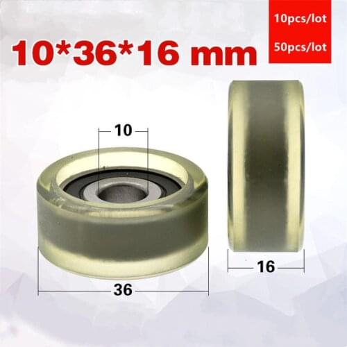 10pcs/50pcs 10*36*16mm silent guide wheel of conveyor belt polyurethane PU 6200 6200RS roller bearing friction pulley 10x36x16