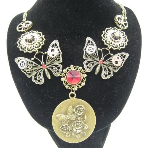 2018 The New Cykopv Original Fancy Design Floral and Butterflies Vintage Steampunk Gears Necklace Handcraft Jewelry