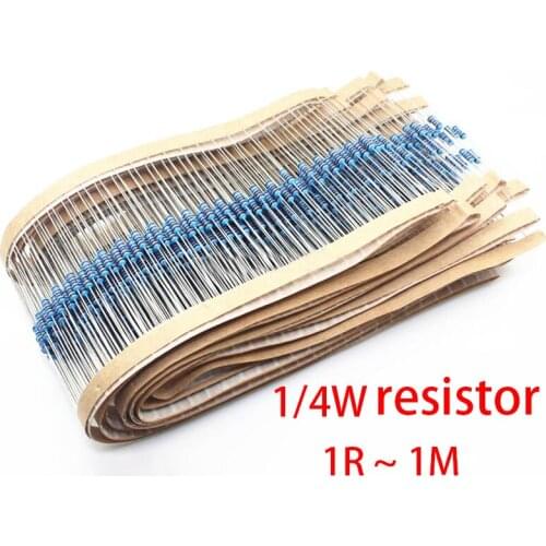 300pcs 1/4W Metal film resistor 1R ~ 1M 100R 220R 330R 1K 1.5K 2.2K 3.3K 4.7K 10K 22K 47K 100K 100 220 330 1K5 2K2 3K3 4K7 ohm