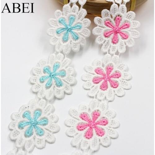 5cm Colorful Water Soluble Flower Cotton Lace Ribbon for Wedding Party Dress Diy Handmade Garment Accessories Trims Supplier