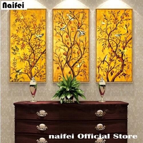 5D DIY diamond painting Golden Auspicious Tree Birds Wall Art Full Drill Mosaic Embroidery Kit Living Room Home Corridor Decor