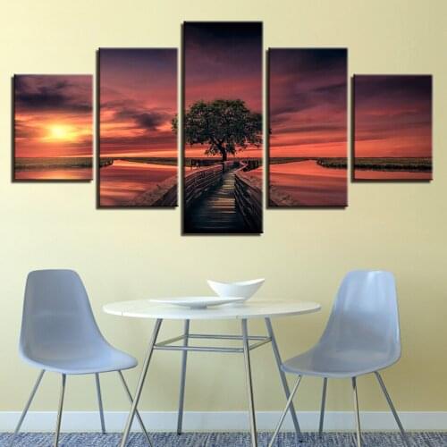 5D Diamond Painting cross stitch 5 Pieces Tree Red Sky Sunset Landscape Full Square Round Diamond Embroidery Mosaic Art WW271
