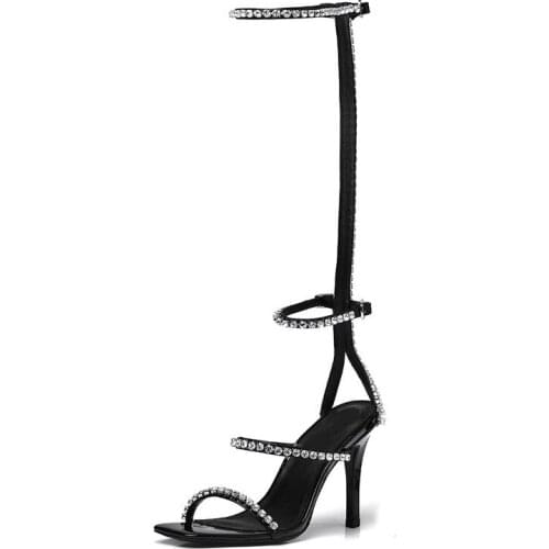 Sexy Party High heel long tube sandals fine heel Roman shoes rhinestone high tube straps open toe high heels female summer