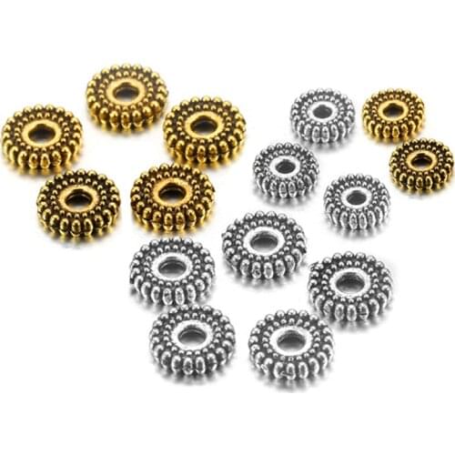 100pcs/lot 6mm 7mm Metal Tibetan Antique Spacer Loose Beads For DIY Jewelry Making Finding Necklace Bracelet Accessories